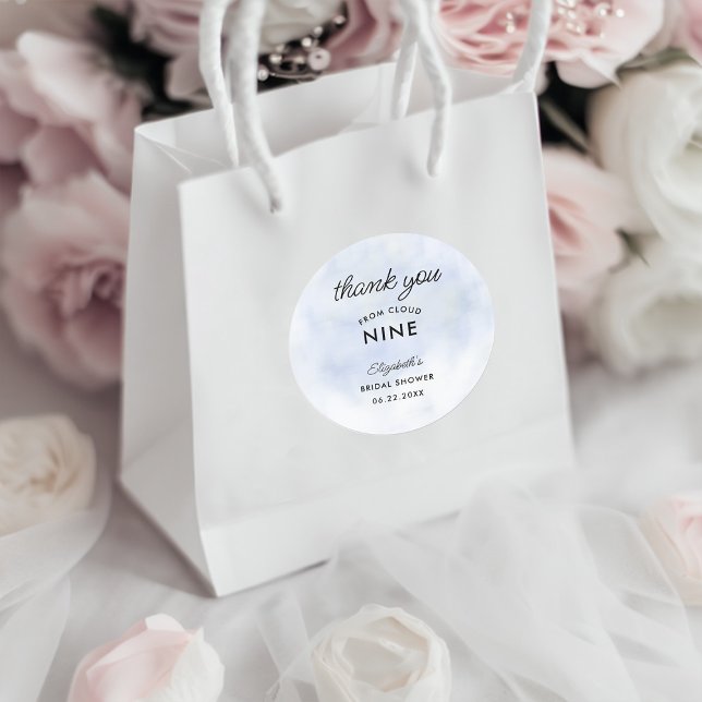 Cloud 9 Pastel Blue Elegant Modern Bridal Shower Classic Round Sticker (Creator Uploaded)
