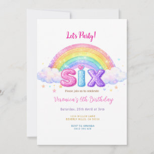 Cloud and Rainbow 6th Birthday Party  Invitation