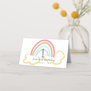 Cloud and Rainbow Brush Stroke First Birthday Place Card