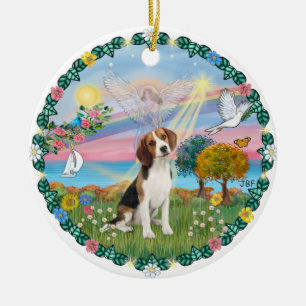 Cloud Angel #1B - Beagle Ceramic Tree Decoration