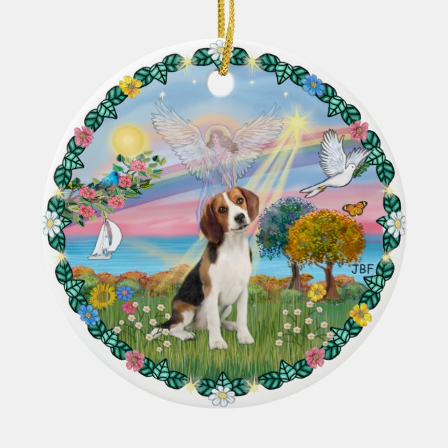 Cloud Angel #1B - Beagle Ceramic Tree Decoration (Front)