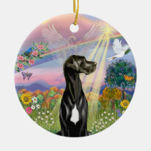 Cloud Angel - Black Great Dane (Natural ears) Ceramic Tree Decoration