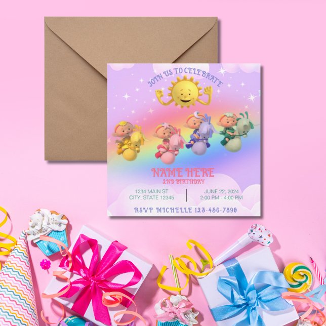 Cloud Babies Sun Pastel Rainbow Birthday Invitation (Creator Uploaded)