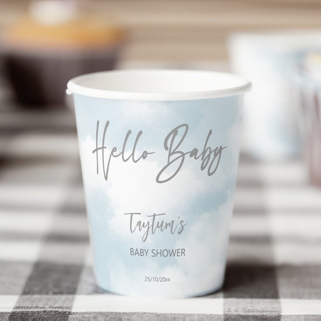 Cloud baby shower grey clouds baby shower template paper cups (Cloud baby shower grey clouds baby shower template paper cups Hello baby cloud cups personalized)