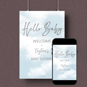 Cloud baby shower pastel grey clouds welcome sign