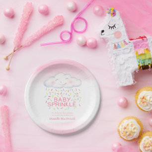 Cloud baby sprinkle pink watercolor showering paper plate