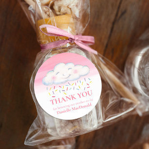 Cloud baby sprinkle watercolor thank you pink classic round sticker