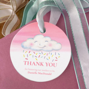 Cloud baby sprinkle watercolor thank you pink favour tags