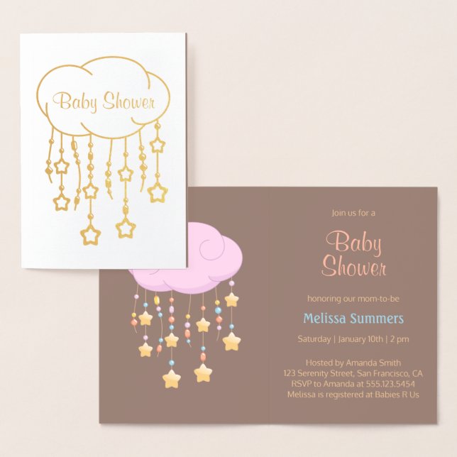 Cloud Beads Stars Mobile Baby Shower Invitation (Display)