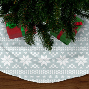Cloud Blue and White Fair Isle Pattern Brushed Polyester Tree Skirt