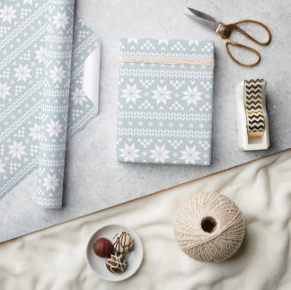 Cloud Blue Fair Isle Christmas Sweater Pattern Wrapping Paper
