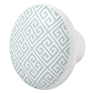 Cloud Blue Greek Key Ceramic Knob