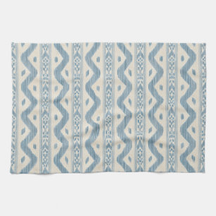 Cloud Blue Ikat, Cream Woven Stripe Tea Towel