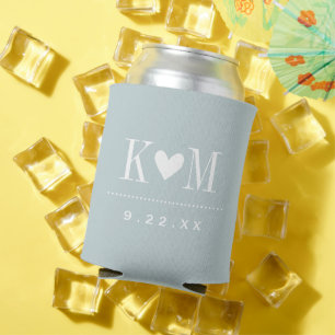 Cloud Blue Modern Wedding Monogram Can Cooler
