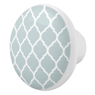 Cloud Blue Moroccan Quatrefoil Ceramic Knob
