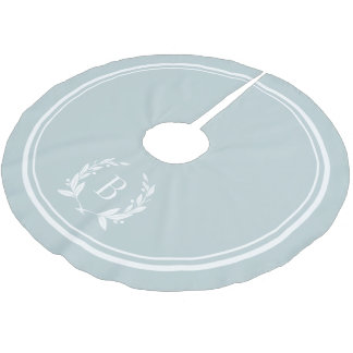 Cloud Blue Stripes and Wreath Monogram Tree Skirt