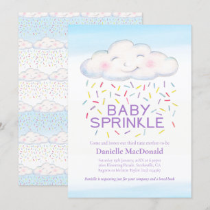 Cloud candy baby sprinkle colourful watercolor invitation