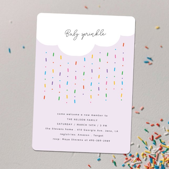 Cloud & Candy Sprinkles Purple Baby Sprinkle Invitation (Creator Uploaded)