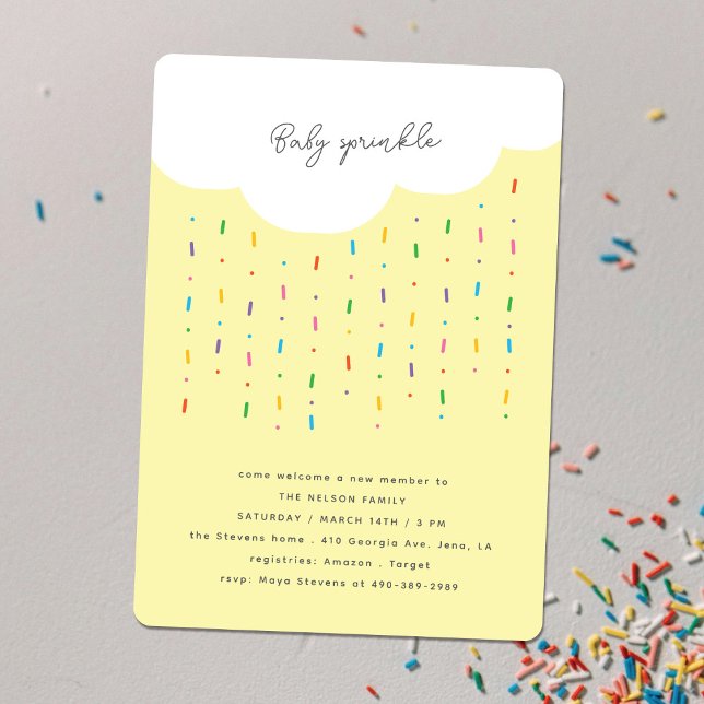 Cloud & Candy Sprinkles Yellow Baby Sprinkle Invitation (Creator Uploaded)