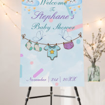 Cloud & Clothesline Baby Shower Welcome Sign