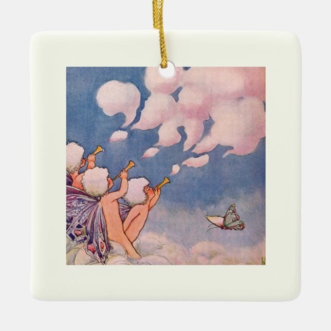 Cloud Faeries Making Clouds Ceramic Ornament (Front)