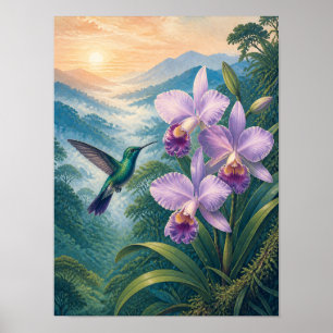 Cloud Forest Hummingbird Orchid 12x16 Poster