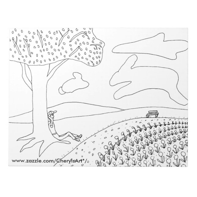 Cloud Gazing in the Park Outline Colouring Notepad (Front)