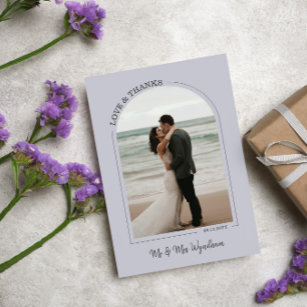 Cloud Grey Arch Wedding Photo Love & Thanks Thank You Card