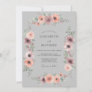 Cloud Grey Muted Anemone Wedding Invitation