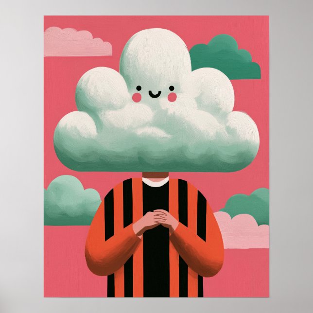 Cloud Head Character Surreal Quirky Art Poster (Front)