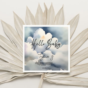 Cloud hello baby baby shower grey clouds template napkin