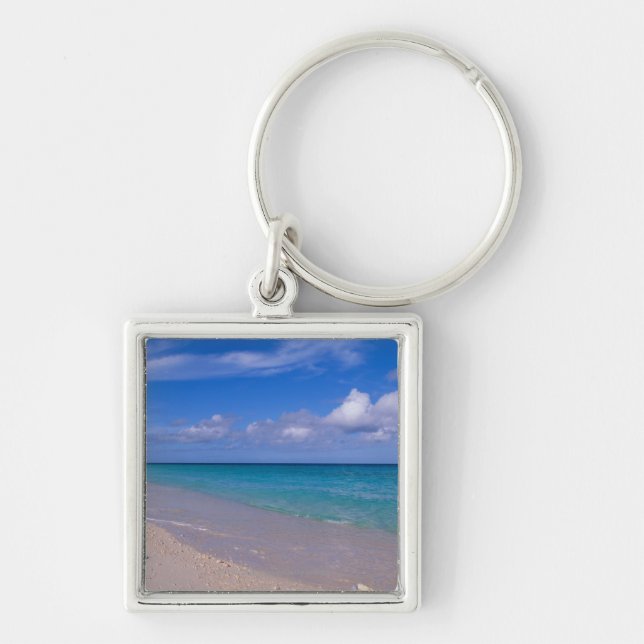 Cloud in blue sky over sandy beach key ring (Front)