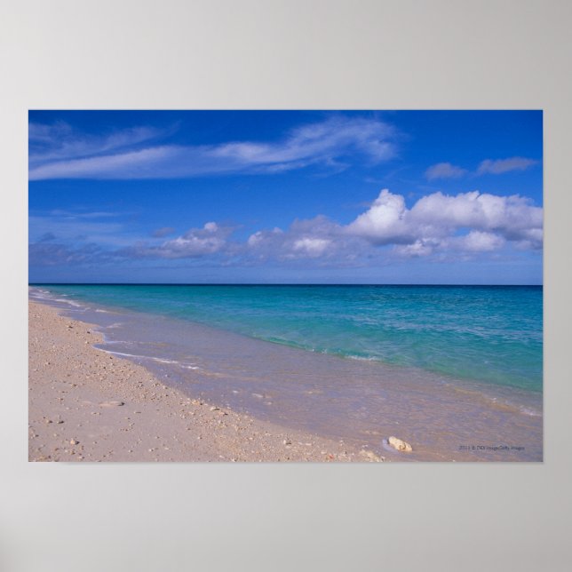 Cloud in blue sky over sandy beach poster (Front)