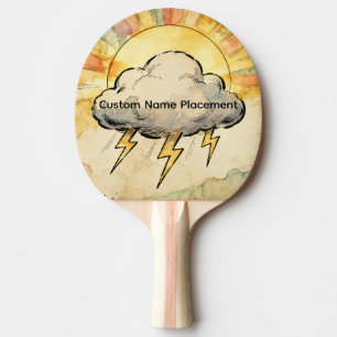 Cloud Lightning Bolt, Sun Rays, Pastel Color, Sky Ping Pong Paddle