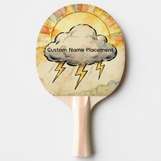 Cloud Lightning Bolt, Sun Rays, Pastel Color, Sky Ping Pong Paddle