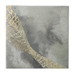 Cloud Matrix Tile<br><div class="desc">Cloud Matrix II by Jennifer Goldberger. Features a gold, mesh-like shape against a contrasting cloud-like grey background.</div>