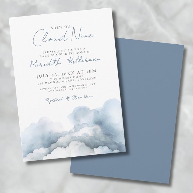 Cloud Nine 9 Elegant Blue Baby Shower Invitation (Cloud Nine 9 Elegant Blue Baby Shower Invitation)