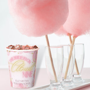 Cloud Nine 9 Glow Pink Gold Glitter Bridal Shower Paper Cups