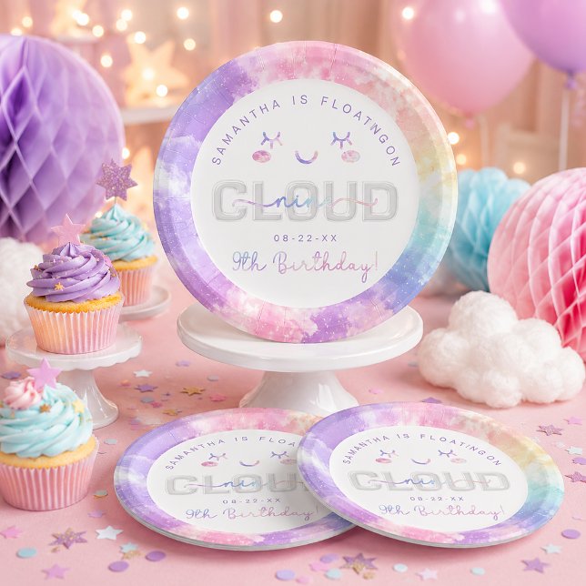 Cloud Nine 9th Birthday Paper Plates – Pastel Sky  (Cloud-themed birthday celebration paper plates)