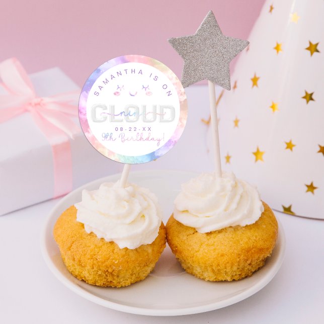 Cloud Nine 9th Birthday Sticker – Pastel Sky Party (Favor Sticker Use Example)