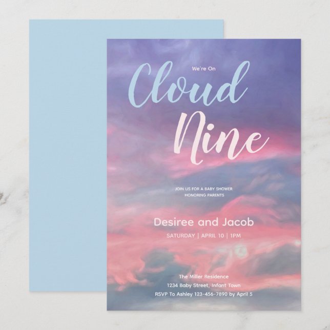 Cloud Nine Baby Boy Shower Invitations (Front/Back)