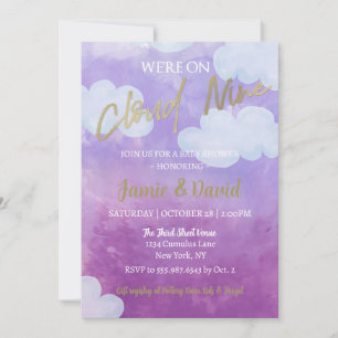 Cloud Nine Baby Shower Watercolor Sky and Clouds Invitation