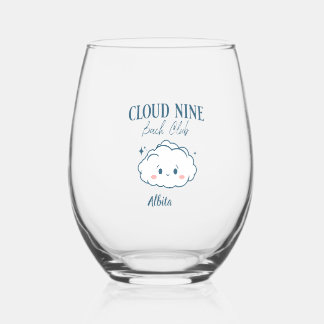 cloud nine bachelorette party stemless wine glass