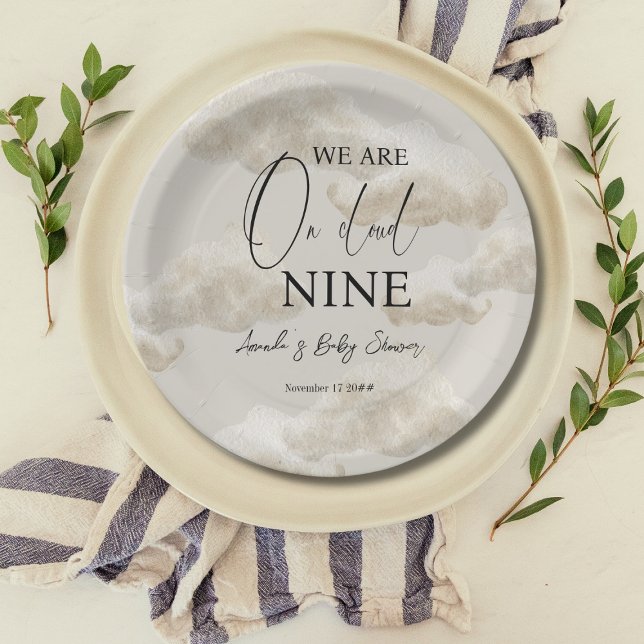 Cloud Nine Beige Gender Neutral Sky Baby Shower Paper Plate (Creator Uploaded)