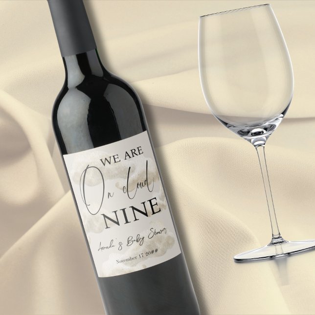 Cloud Nine Beige Gender Neutral Sky Baby Shower Wine Label (Creator Uploaded)