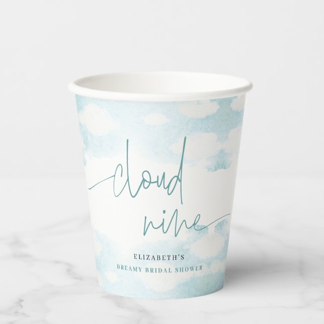 Cloud Nine Blue and White Bridal Shower dreamy Paper Cups (Front)