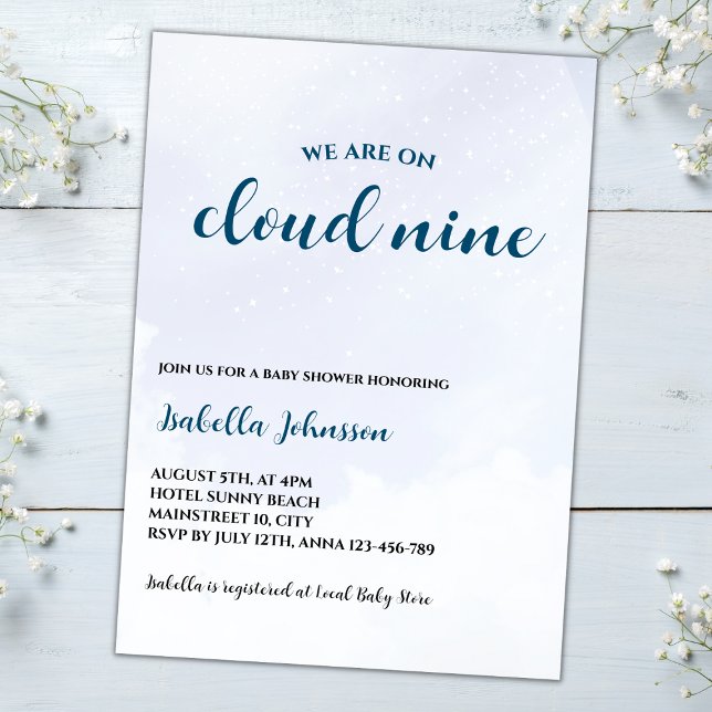 Cloud Nine Blue Clouds Boy Baby Shower Invitation (cloud nine baby boy shower invitation blue clouds)
