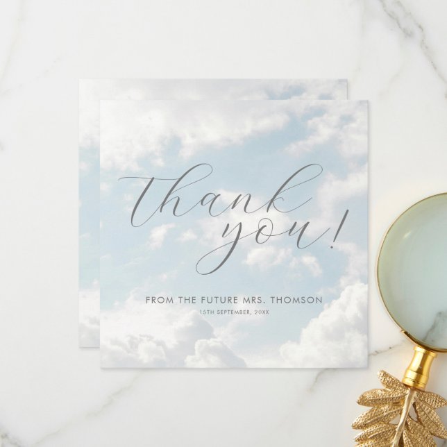 Cloud Nine Blue Cloudy Sky Elegant Bridal Shower  Thank You Card (Front/Back In Situ)