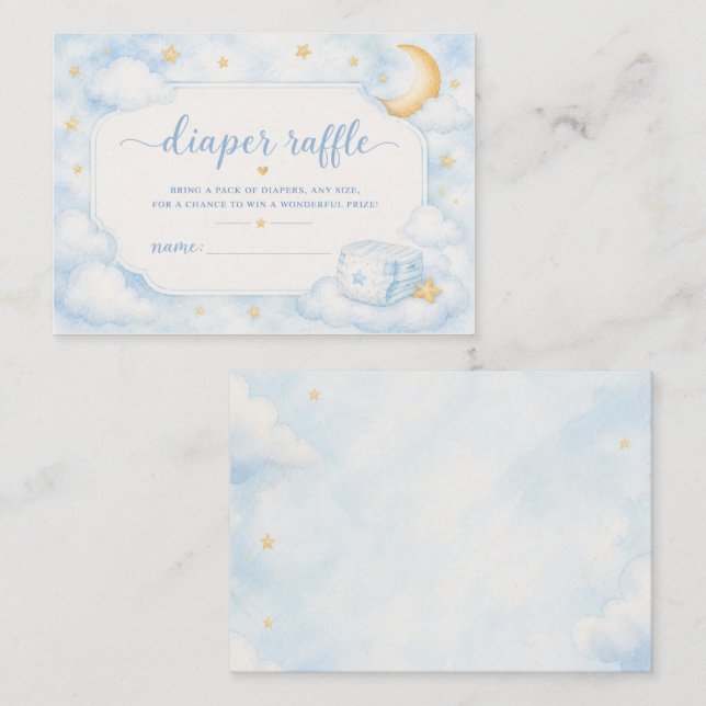 Cloud Nine Boy Baby Shower Diaper Raffle Enclosure Card (Front/Back)