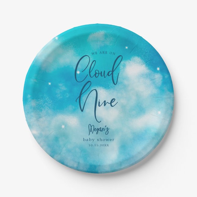 Cloud Nine Boy Baby Shower Paper Plate (Front)